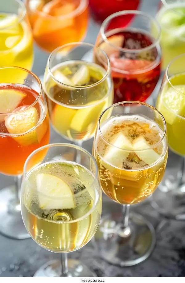 Apple Cider Cocktails in Glassware on a Gray Background