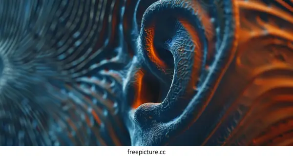 3D Human Ear in Blue and Orange