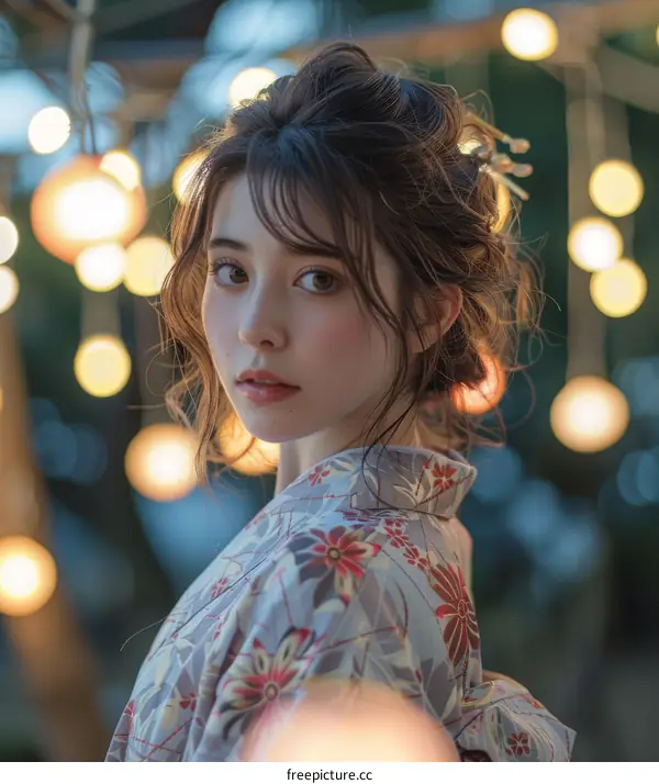 Beautiful Asian Woman in Kimono Under Soft Light