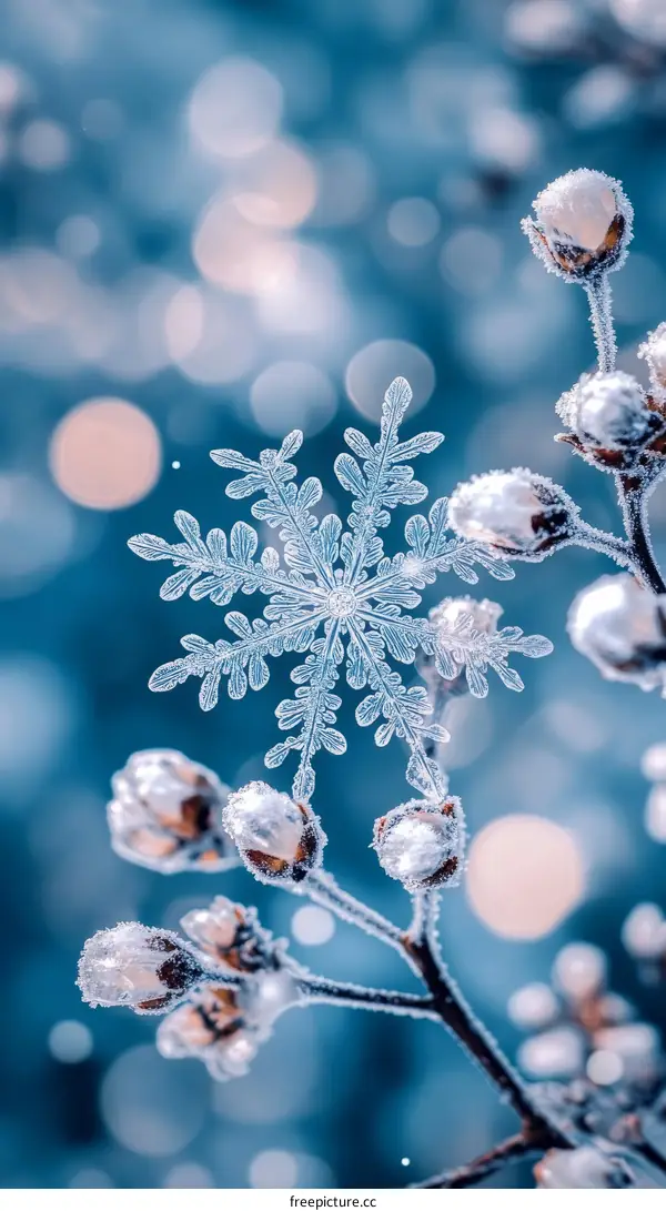 Beautiful Frozen Winter Snowflake and Blossoms