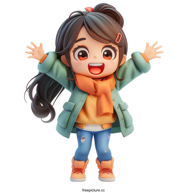 [Transparent Background PNG]Happy Cartoon Girl in Autumn Outfit