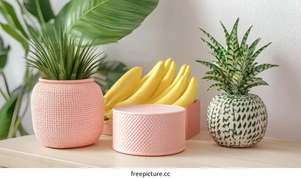 Modern Pastel Pink Planters with Tropical Plants