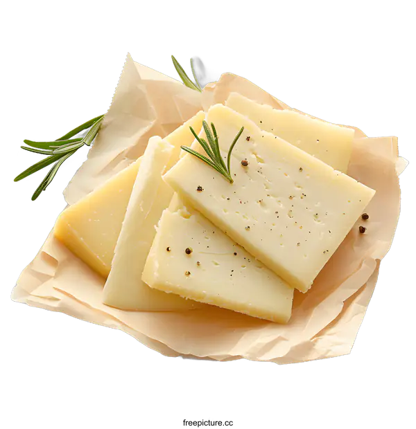 [Transparent Background PNG]Slices of delicious cheese on parchment paper