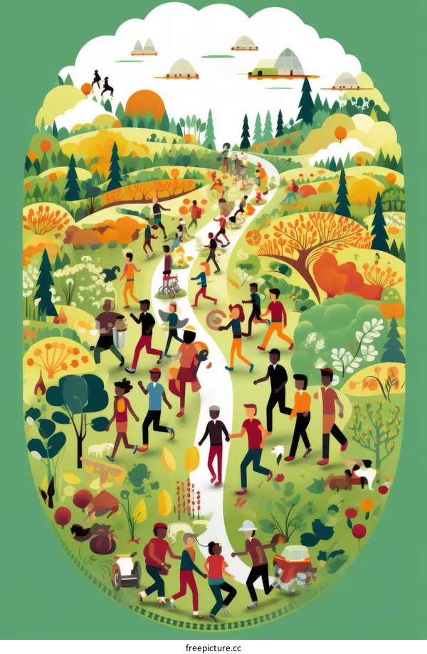 Diverse People Walking in a Park