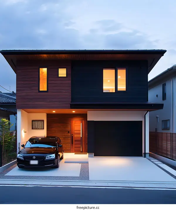 Modern House with Garage and Car in Front