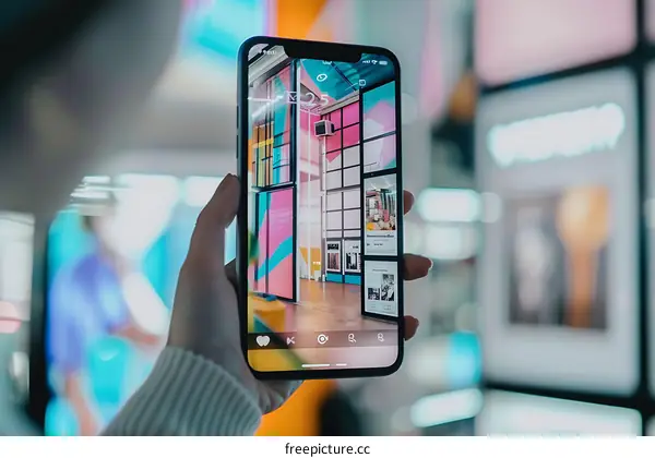 Person Holding a Smartphone Showing Colorful Interior Design Pictures