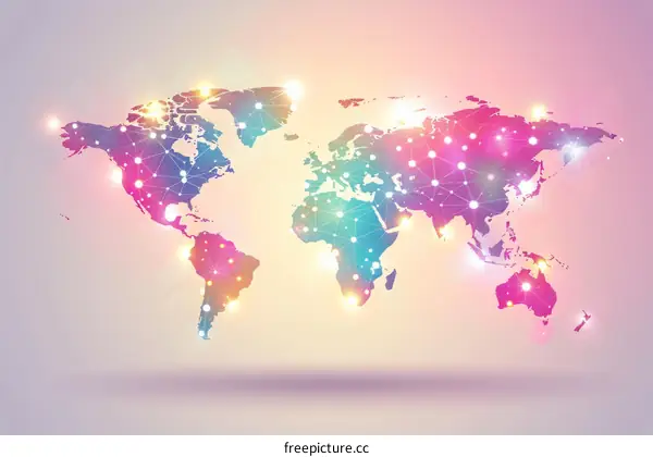 World map consisting of glowing dots and lines