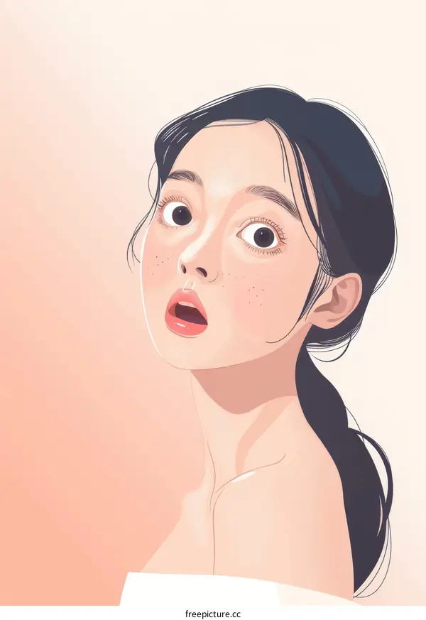 An illustration of a young woman with freckles on her face