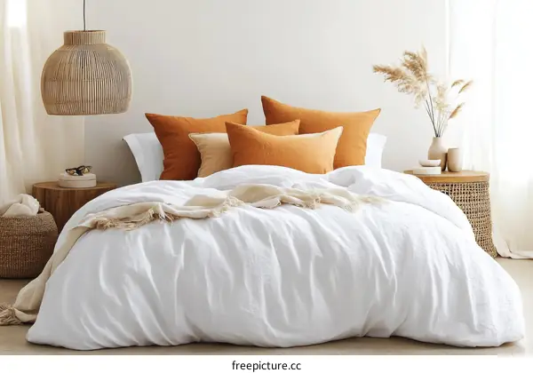 White Linen Bedding Set with Warm Tones