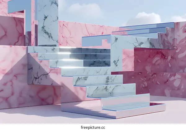 Abstract Marble Staircase with Pink Background