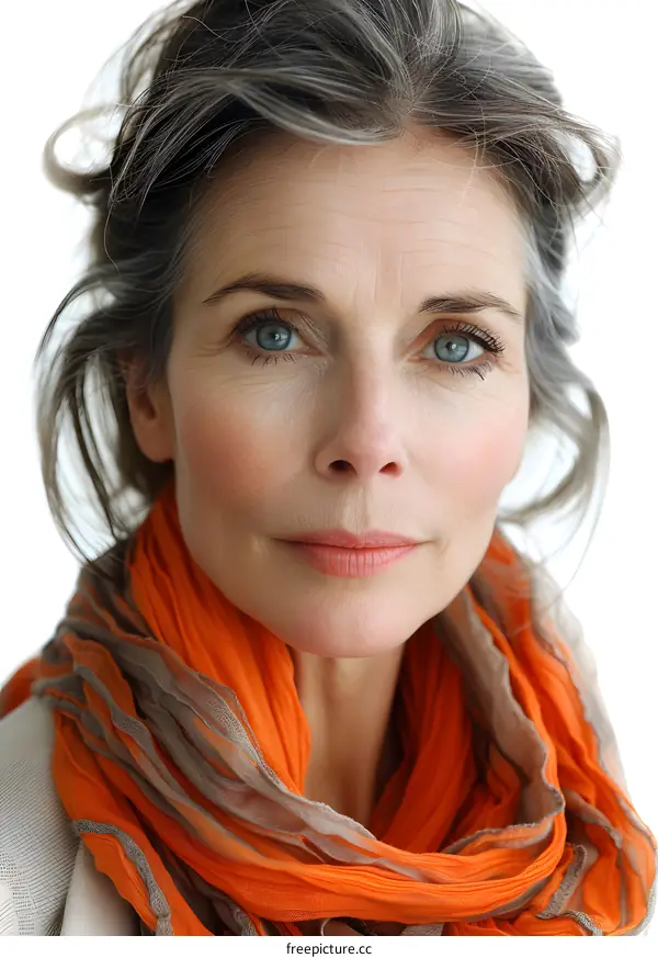 Portrait of a Beautiful Mature Woman With Gray Hair