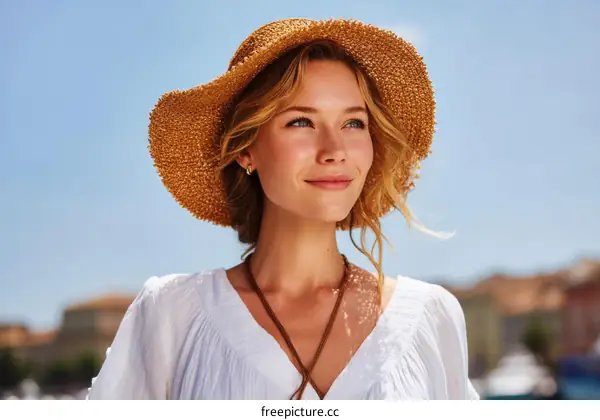 Woman in Straw Hat on Sunny Day