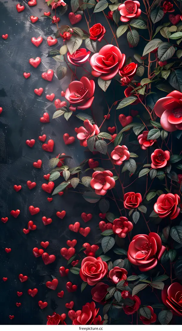 Black and red roses flower wall background image