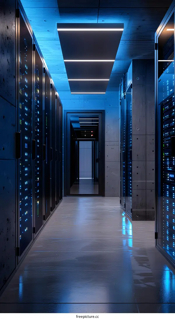 Server room with blue lights