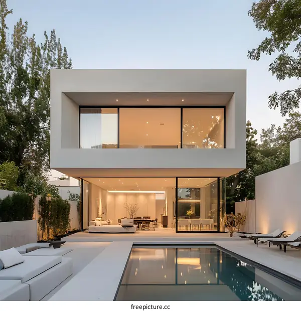 Modern Minimalist House with Swimming Pool and Large Windows