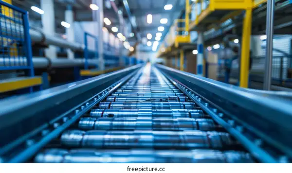 Empty Factory Production Line with Conveyor Belt