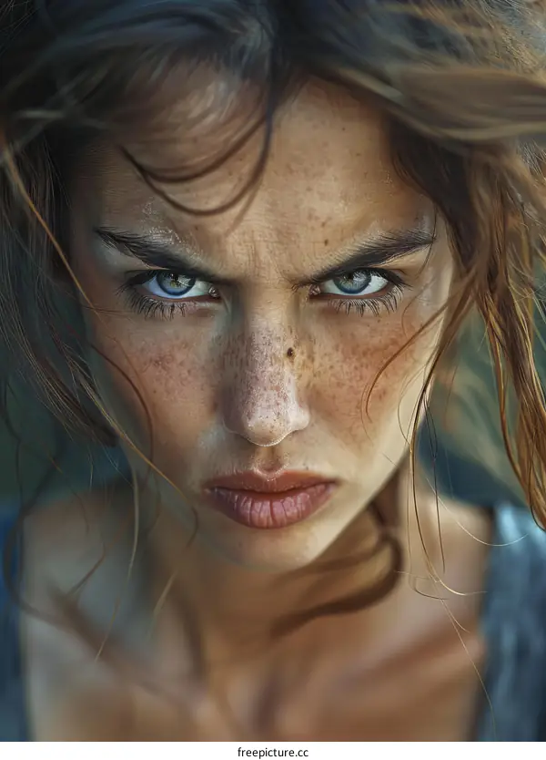 Close-up Portrait of a Woman with Intense Expression
