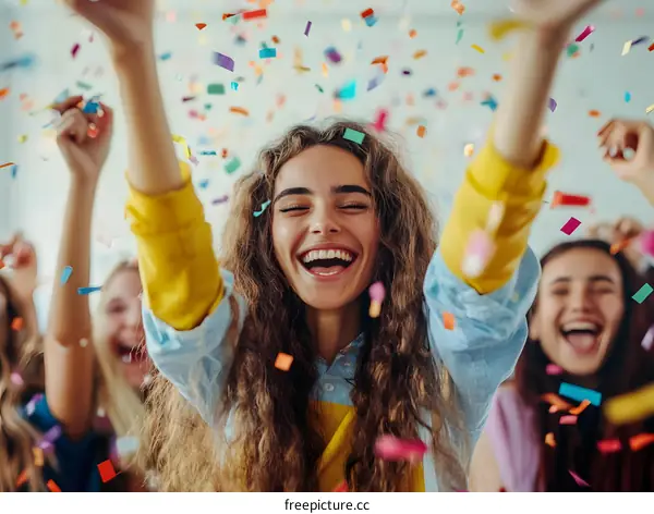 Happy Women Celebrate with Confetti