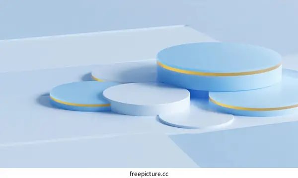 Blue Circular Platforms for Product Display in Minimalist Design