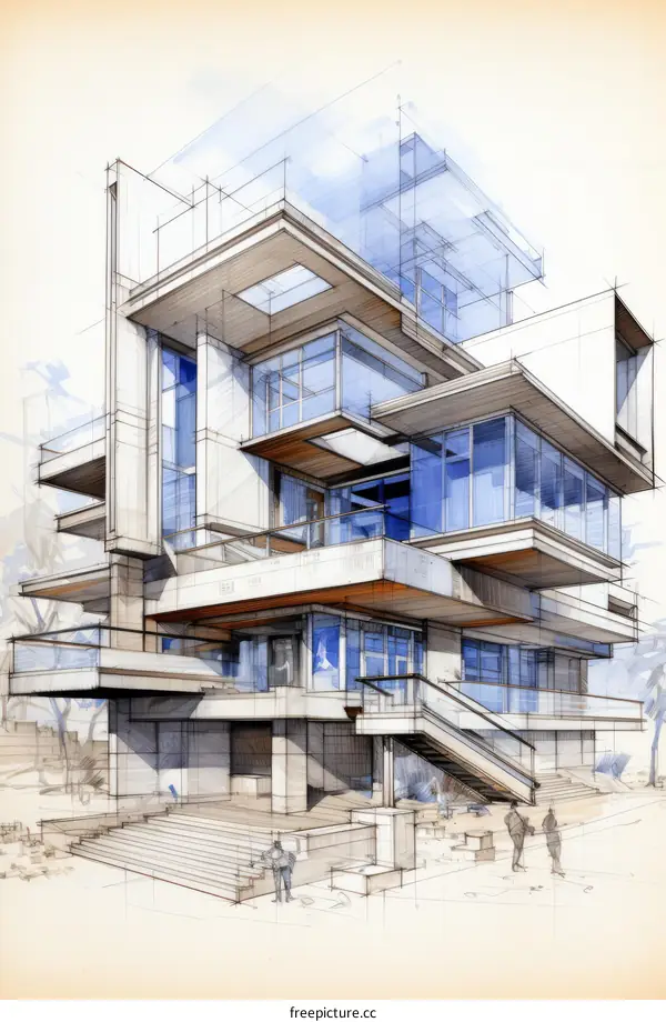 Modern house exterior design with large windows and a terrace