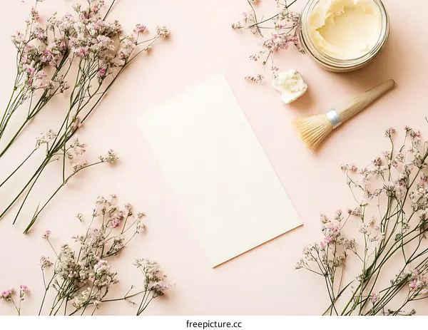Pink Background with Flowers and Blank Card