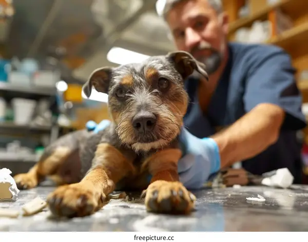 Veterinarian examining a dog