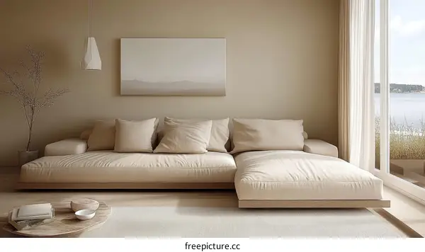 Beige Minimalist Living Room Design