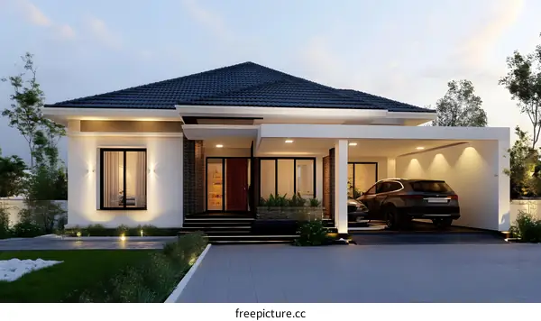 Modern Minimalist House Design with a Carport and Garden