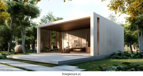 Modern Minimalist Concrete House Design with Wooden Accents