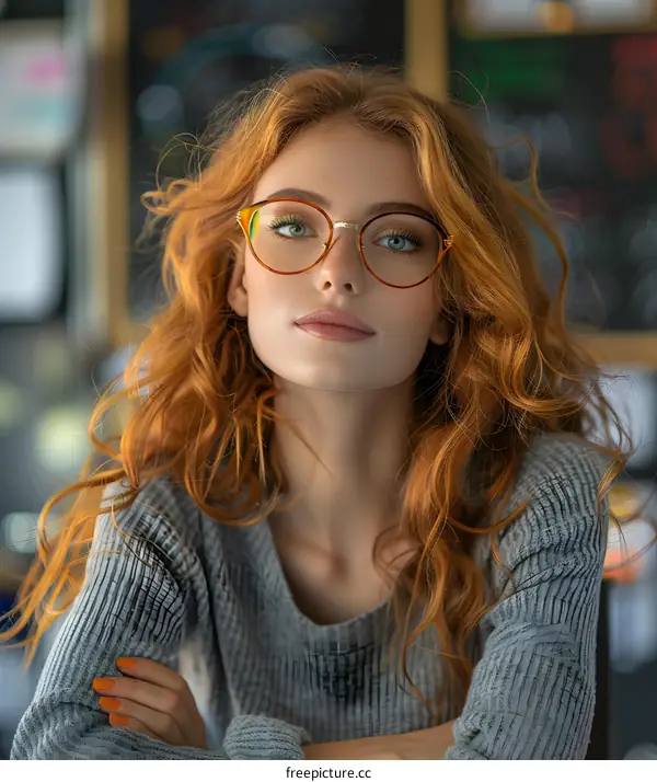 portrait of a beautiful redheaded woman wearing glasses