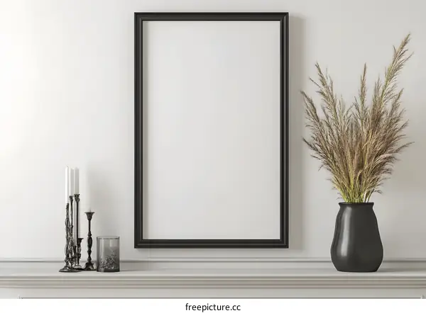 Black Frame Mockup With Candles and Vase