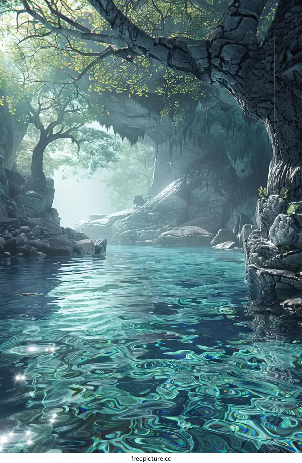 Fantasy Landscape with River in Canyon