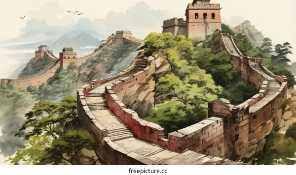 The Great Wall of China Winding Through Beautiful Mountains