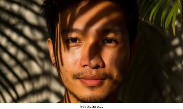 Portrait of a young man with half face in shadow