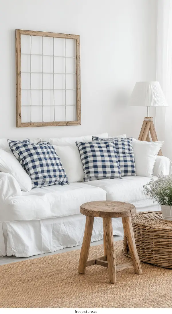 White Living Room with Wooden Accent