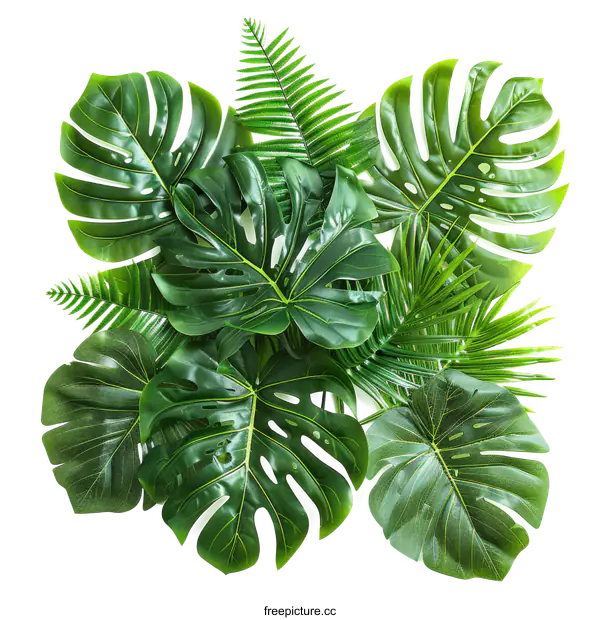 [Transparent Background PNG]Various tropical leaves on white background