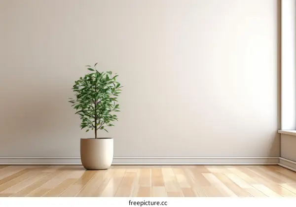 A Potted Plant Sits in a Room With a Blank Wall