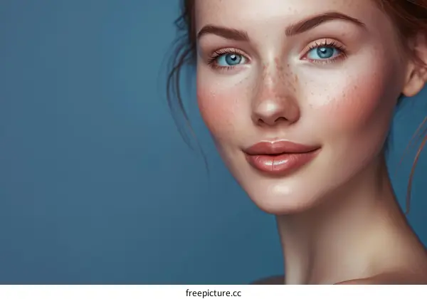 Close up portrait of a beautiful young woman with freckles