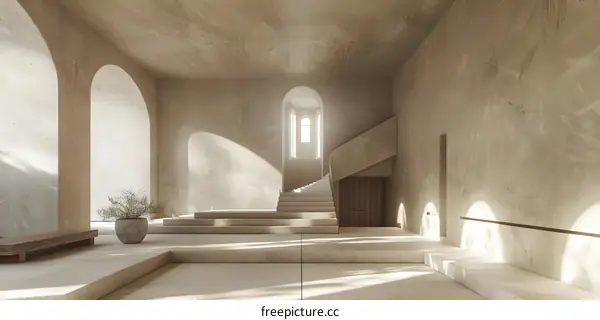 Minimalist Concrete Staircase and Archway Design