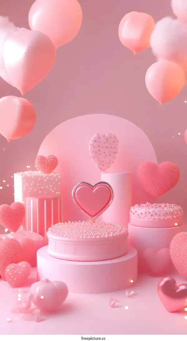Pink Heart Shaped Decorations and Balloons