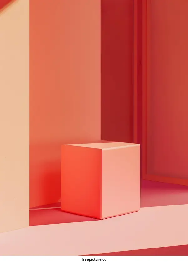 Minimalist 3D Rendering with Red and Orange Geometric Shapes