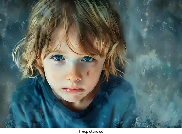 Portrait of a young boy with blond hair and blue eyes