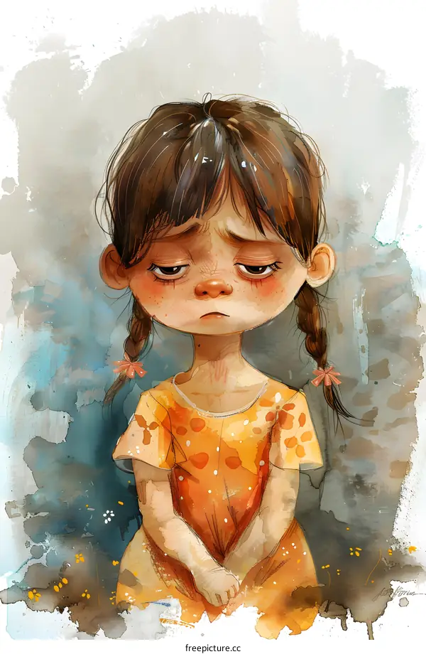 sad girl watercolor illustration