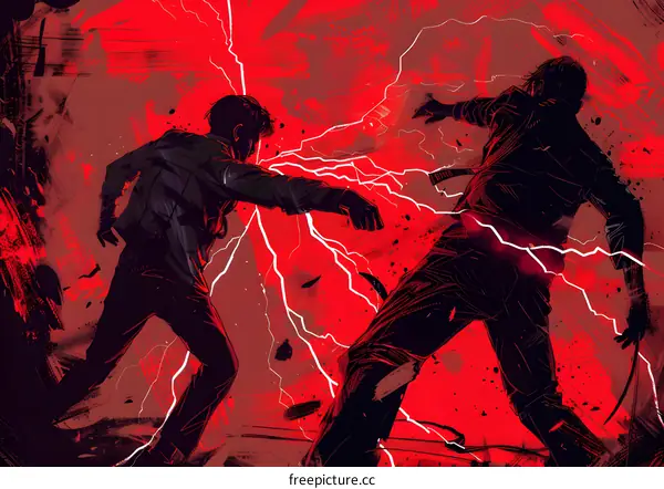 Two Men Fighting With Lightning