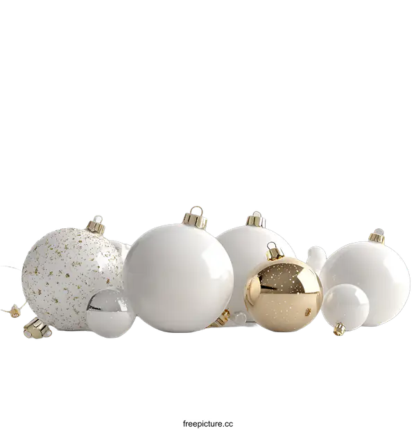 [Transparent Background PNG]White and Gold Christmas Ornaments on transparent background