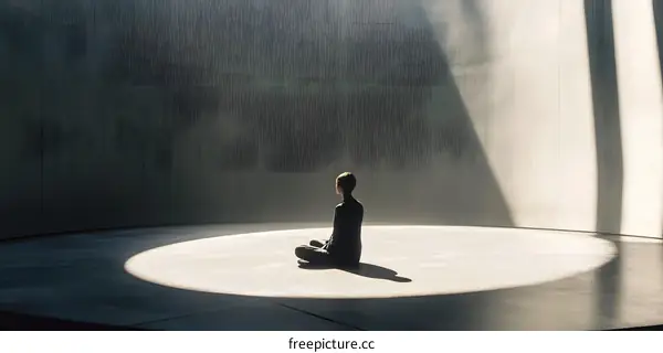 Silhouette of a Person Sitting in a Circular Room