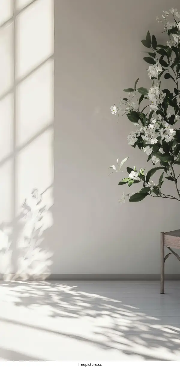 Minimalist Interior Design with Sunlight and Flowers