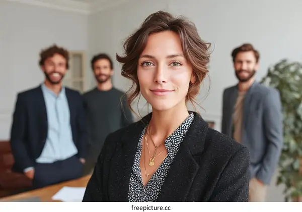 Confident Business Woman with Colleagues in Background