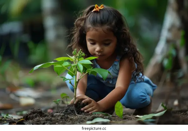Little girl planting a tree