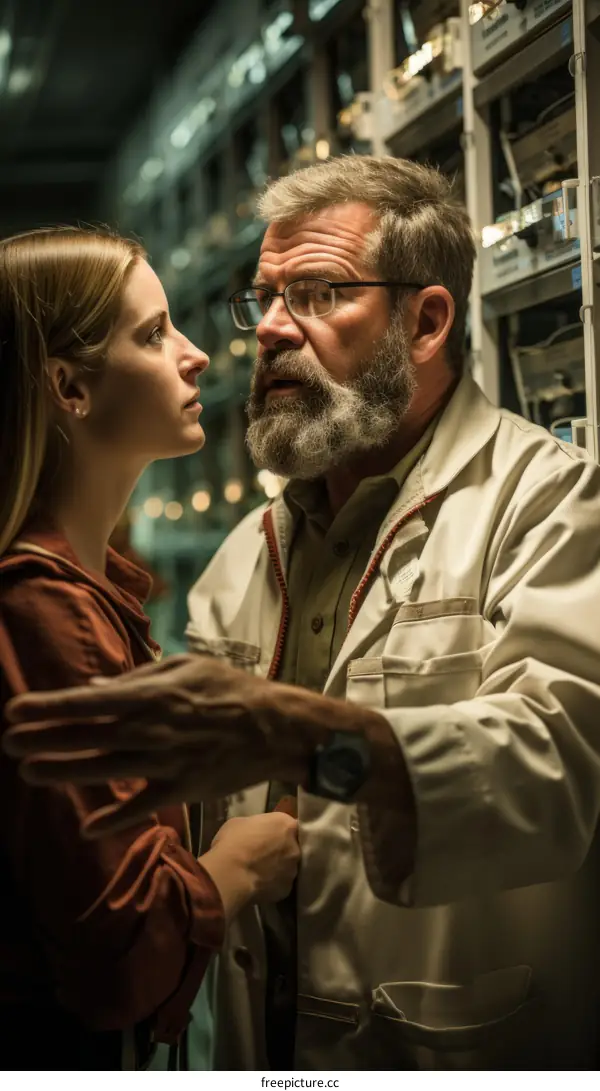 A man and a woman are having an argument in a laboratory.